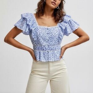 PINK CITY PRINTS Emilee Top, Cornflower Dahlia, Medium